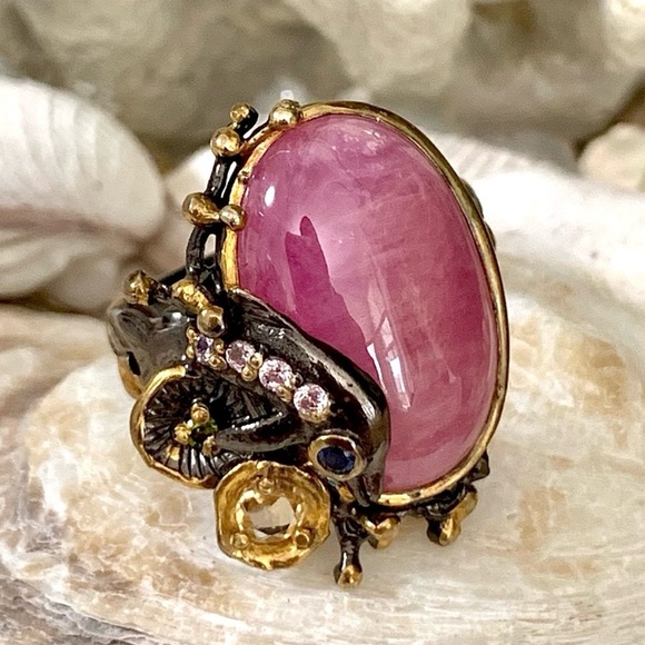 The Girl with Kaleidoscope Eyes Jewelry - Artist Crafted Ruby & Gemstone Coastal Sterling & 14 kt Ring